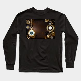 Brown Background with the Clock ( Steampunk ) Long Sleeve T-Shirt